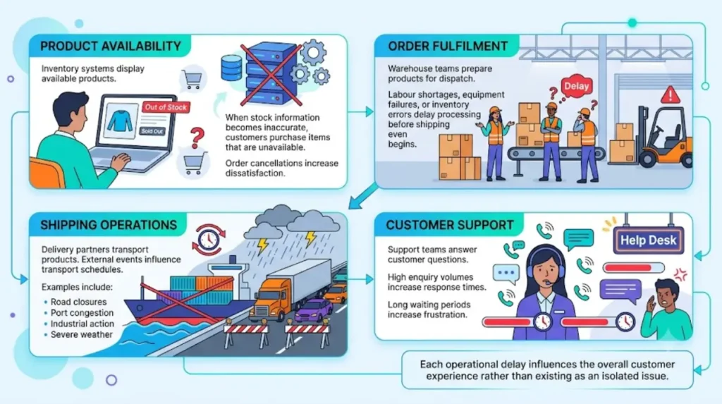How does a supply chain disruption spread across customer experience?