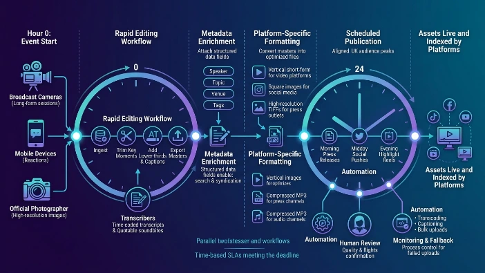 How does content move from capture to publish in 24 hours