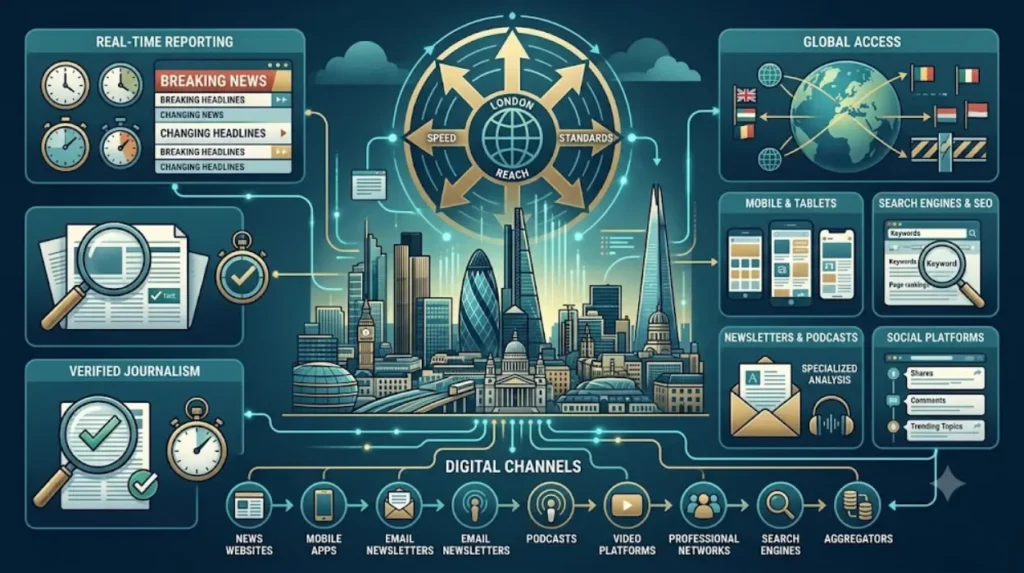 How does digital publishing strengthen London's media influence?