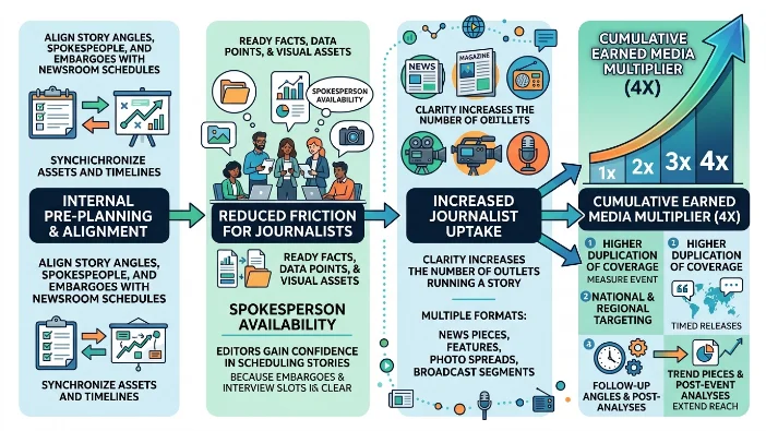 How does pre-planning coverage increase earned media fourfold?