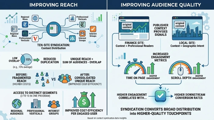 How does syndication improve reach and audience quality