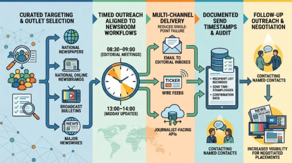 How does the distribution process ensure national coverage?