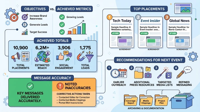 How should organisers summarise coverage performance after an event