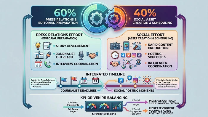 How should teams allocate effort between social and news coverage during planning