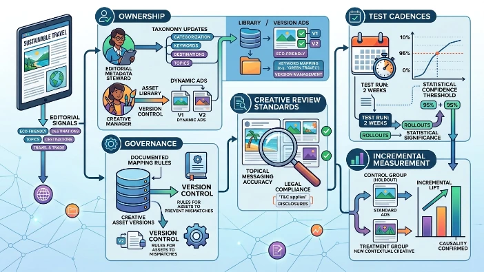 How should teams structure testing and governance for contextual creative strategies