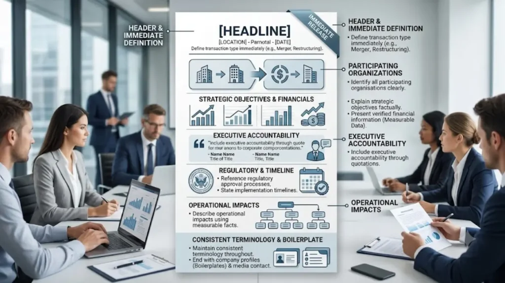 What best practices produce authoritative merger and restructuring announcements?