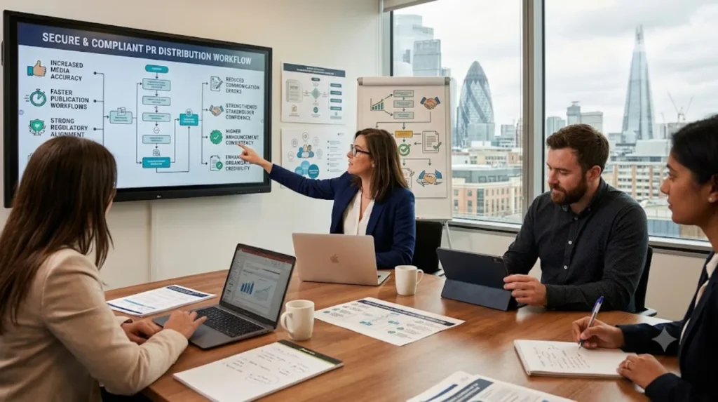 What business outcomes result from secure and compliant PR distribution?