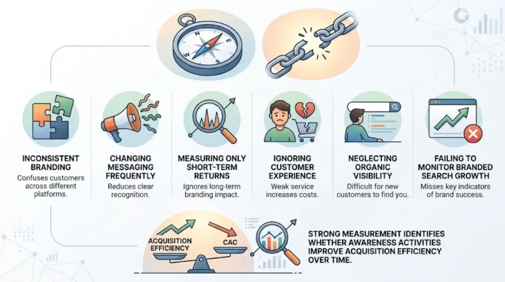 What common mistakes prevent brand awareness from lowering CAC?