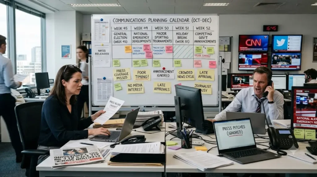 What common timing mistakes reduce press coverage?