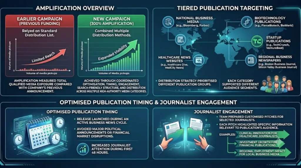 What communication strategy produced a 300% amplification?