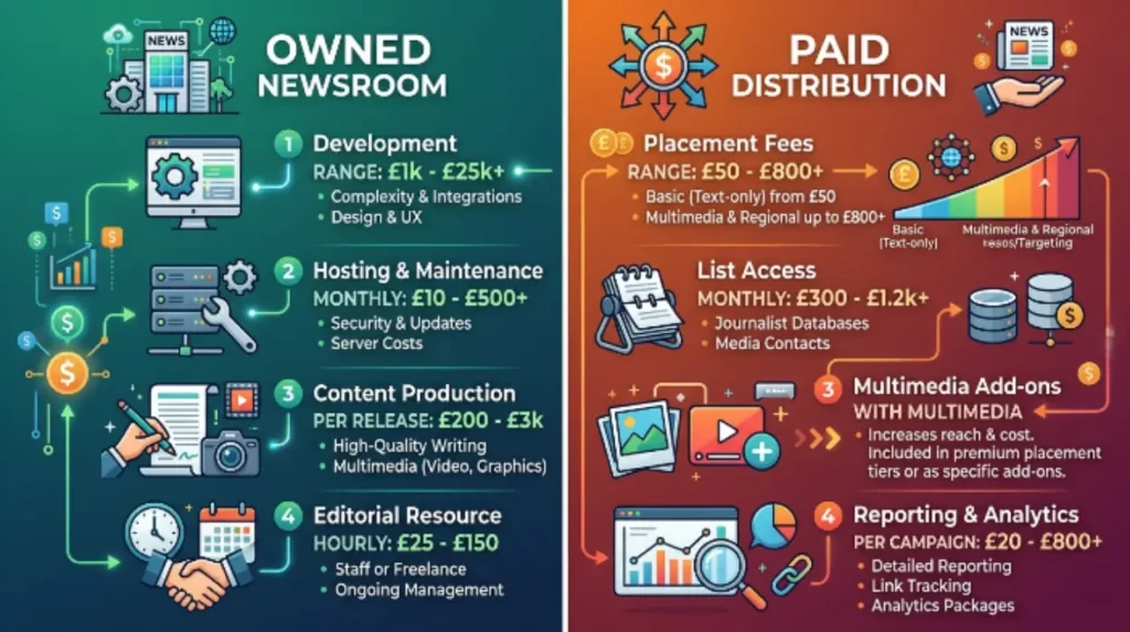 Owned Newsroom vs Paid Distribution: What Works Better for UK Brands 1 What components make up the costs for each approach?