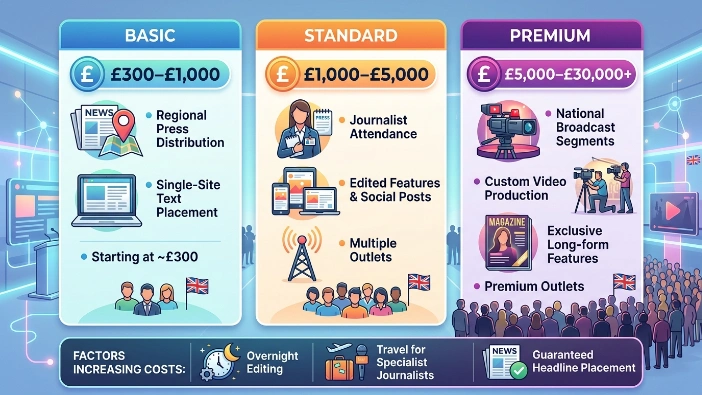 What cost ranges do organisers pay for each tier