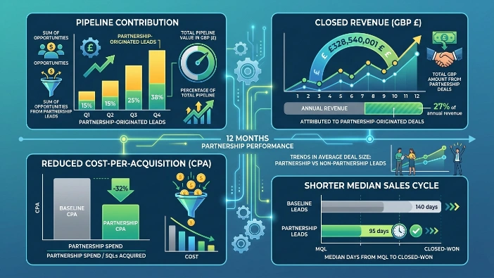 What financial and sales impacts did partnerships deliver over 12 months