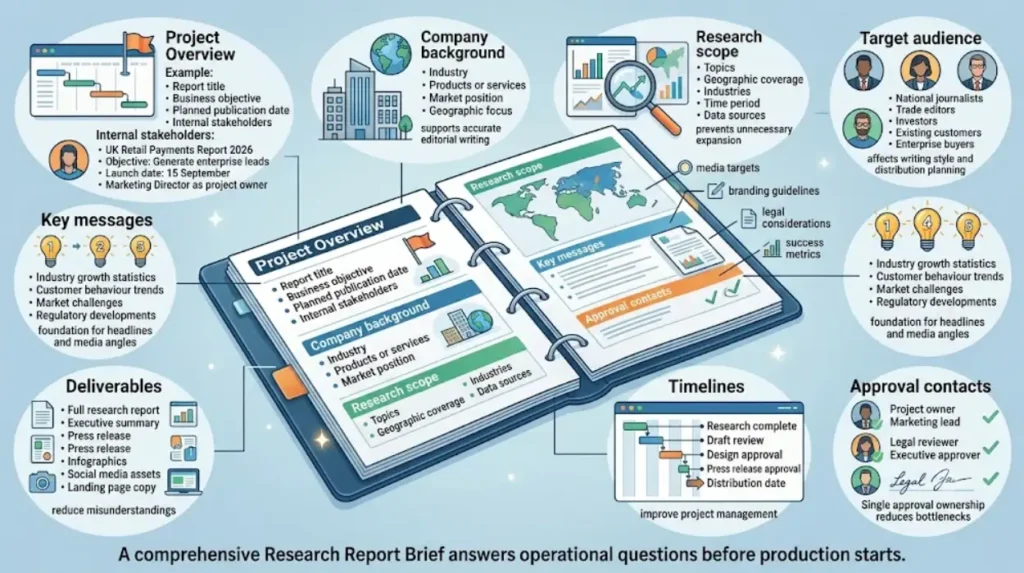 What information belongs inside a research report brief?