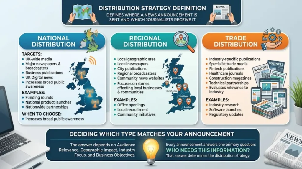 What is the difference between UK national, regional, and trade distribution?