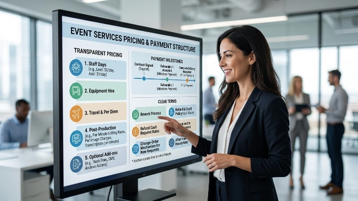 What pricing and payment terms give organisers clarity