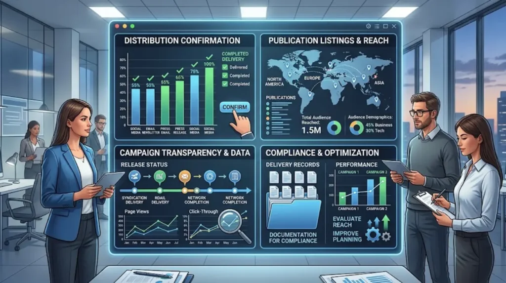 What reporting does Time Intelligence Media Group provide after distribution?