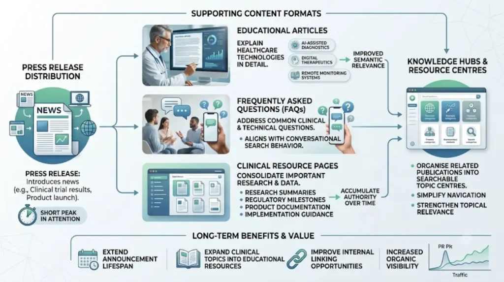 What role does supporting content play after PR distribution?