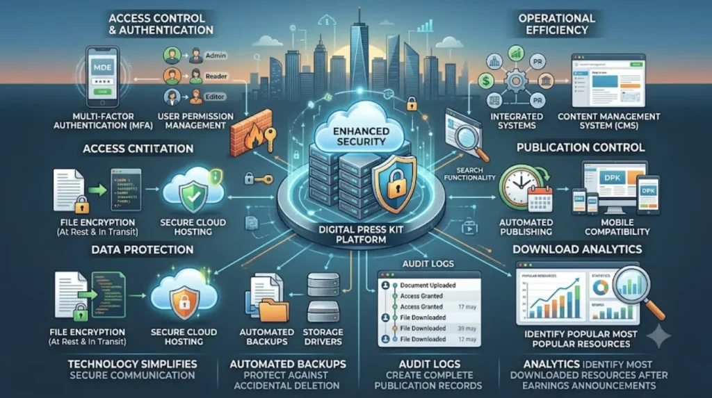 What technology features improve digital press kit security?
