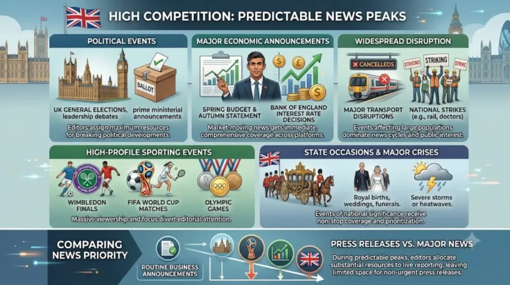What a Slow News Day Means for Your UK Press Release Timing 1 When are UK press releases most likely to compete with major news?