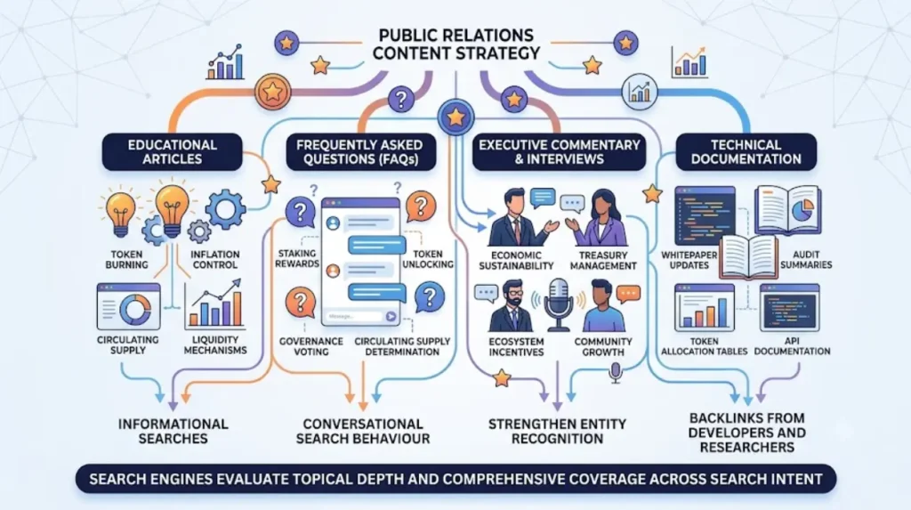 Which content assets strengthen tokenomics search performance?