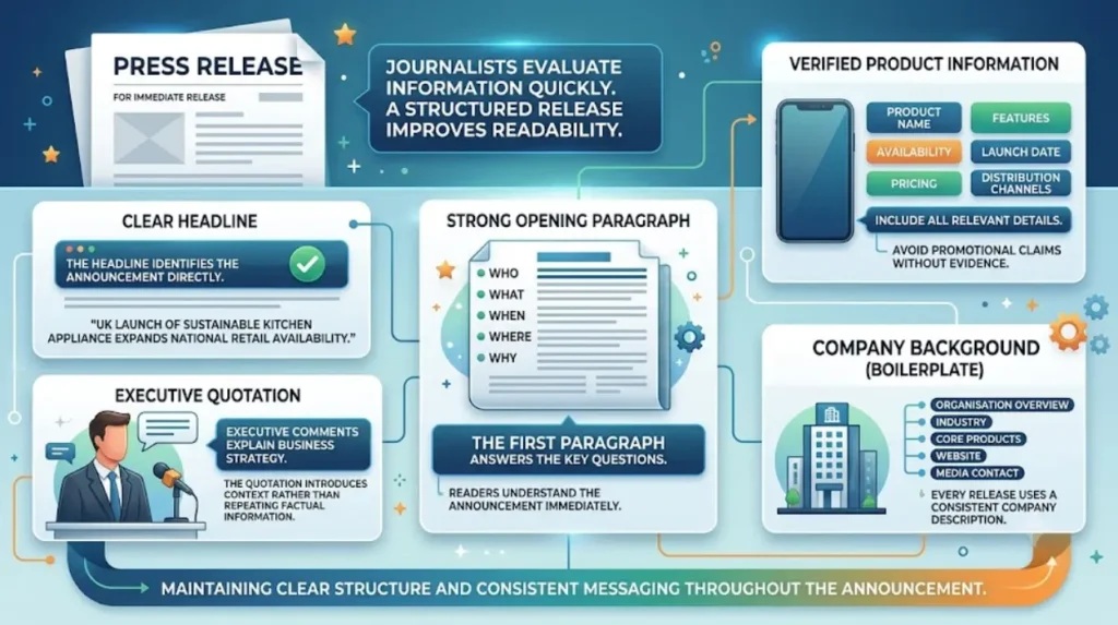 Which elements make a product launch press release effective?