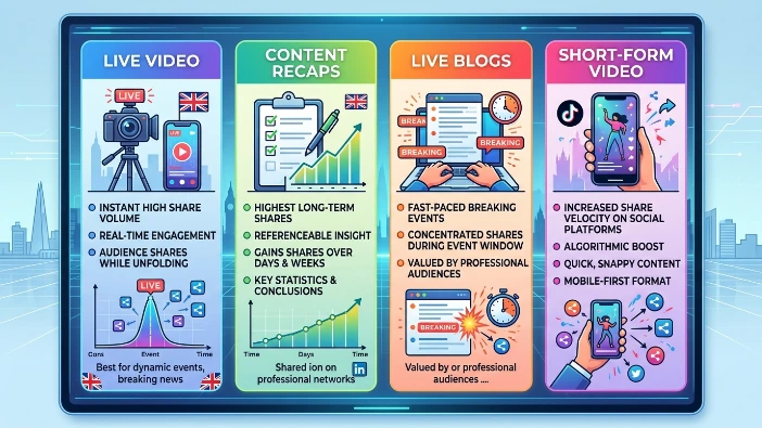 Which format generates the most social shares in the UK