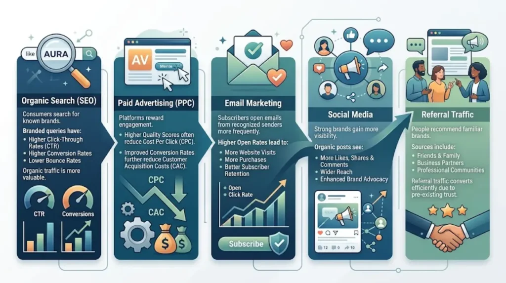 Which marketing channels benefit most from strong brand awareness?