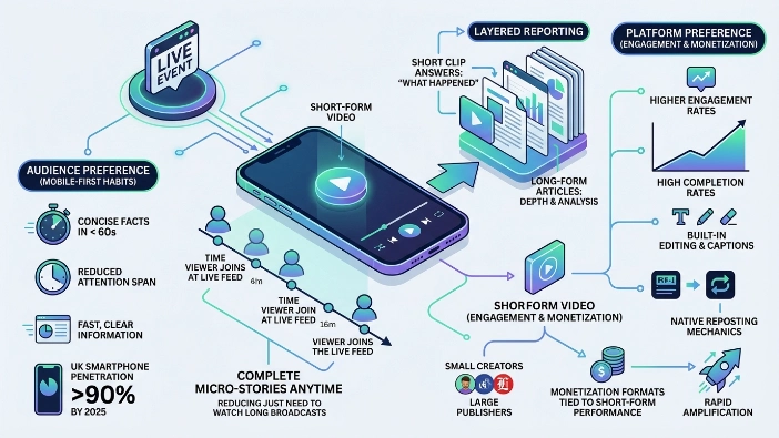 Why did audiences and platforms prefer short-form video for event updates