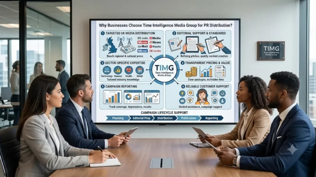 Why do businesses choose Time Intelligence Media Group for PR distribution?