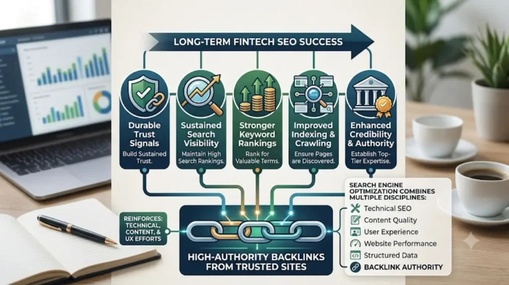 Why do high-authority backlinks remain important for long-term FinTech SEO?