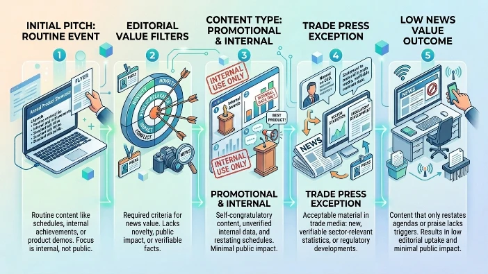 Why do most corporate event stories lack news value