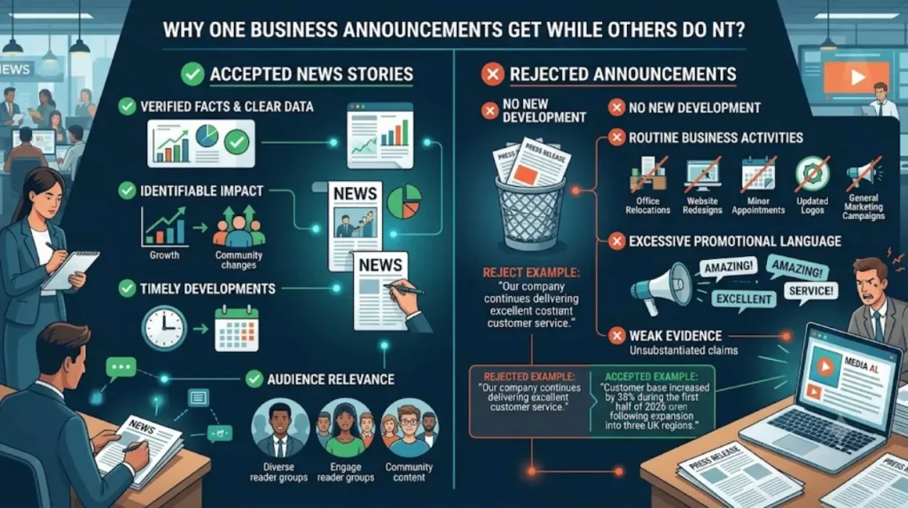 Why do some business announcements receive coverage while others do not?