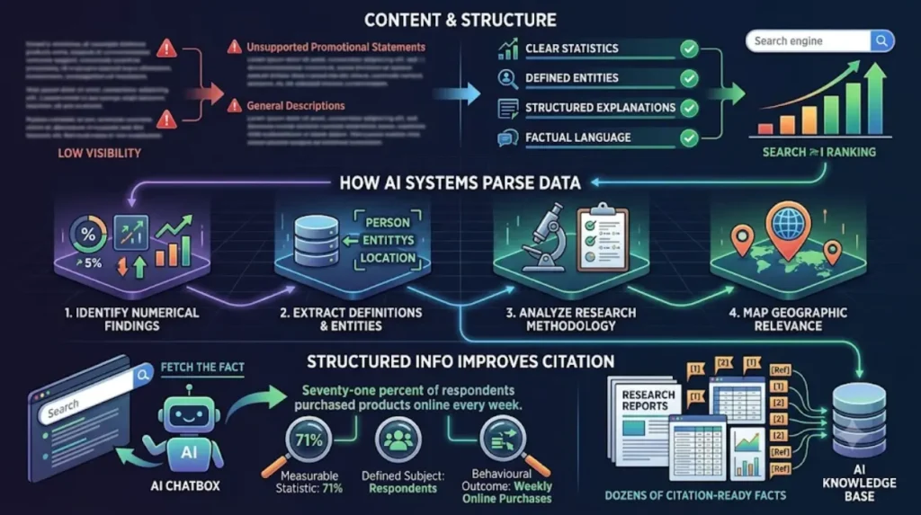 Why do statistics improve search visibility and AI citations?