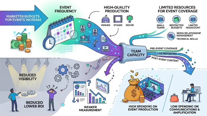 Why does event coverage become a problem when more marketers budget for events