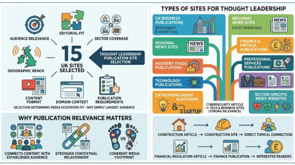 How are 15 UK sites selected for thought leadership publication?
