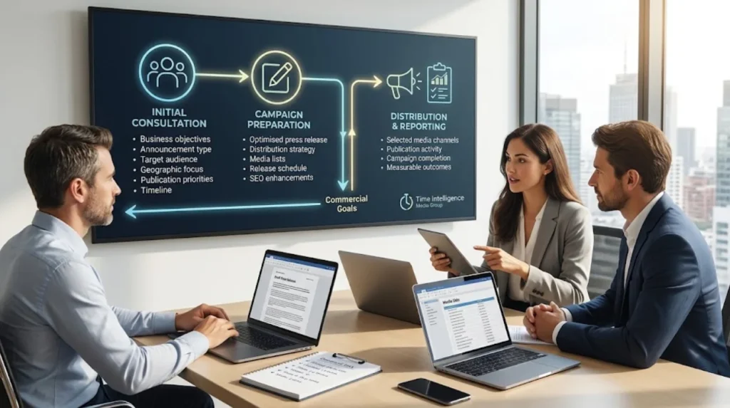 Time Intelligence Media Group Service Guide: Custom PR Distribution Built for Real Estate Disrupters 2 How can businesses get started with Time Intelligence Media Group?