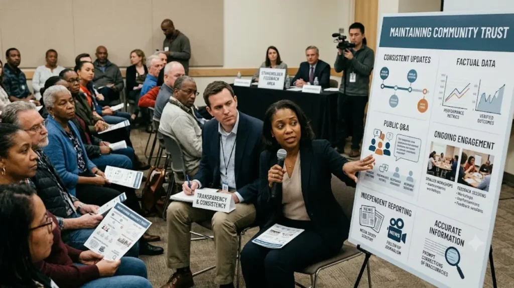 How can community trust be maintained after policy changes receive media attention?