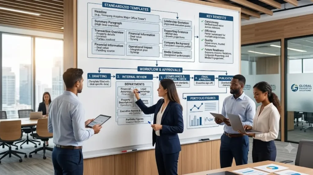 How can organisations build a repeatable layout for future commercial property announcements?