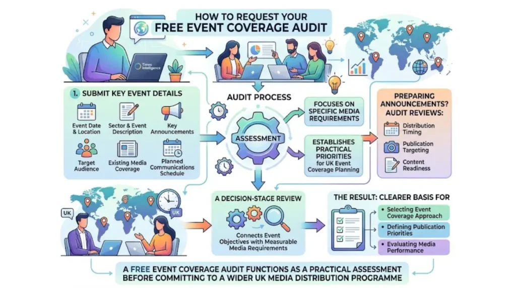 How can you request a free event coverage audit from Times Intelligence?