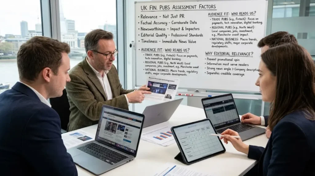 How do UK publications assess financial event stories?