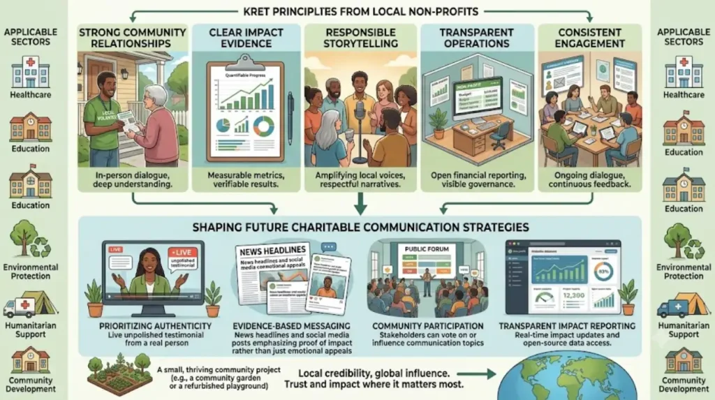 How do credible local non-profits influence future charitable communication strategies?
