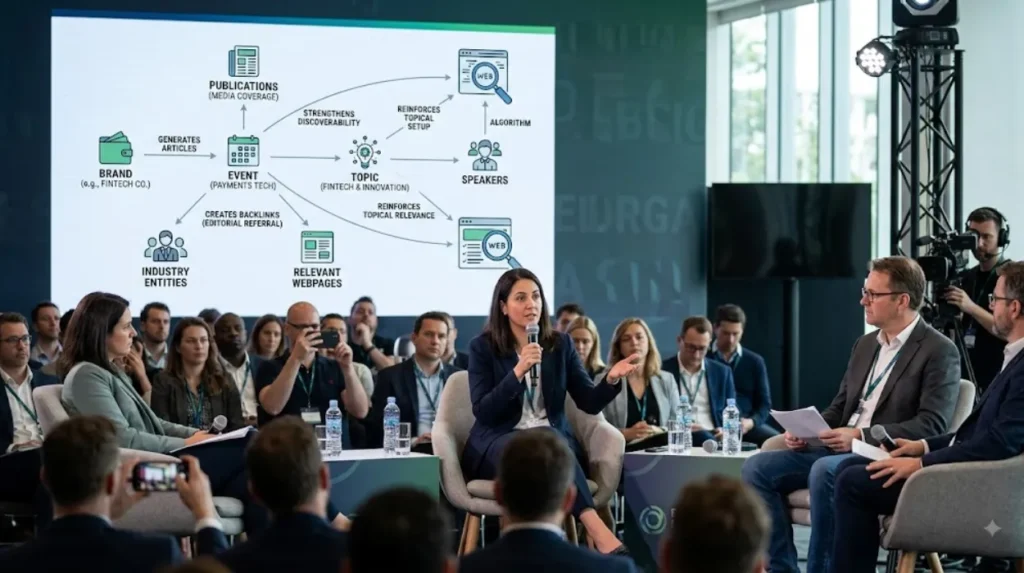 How does event coverage support SEO authority?