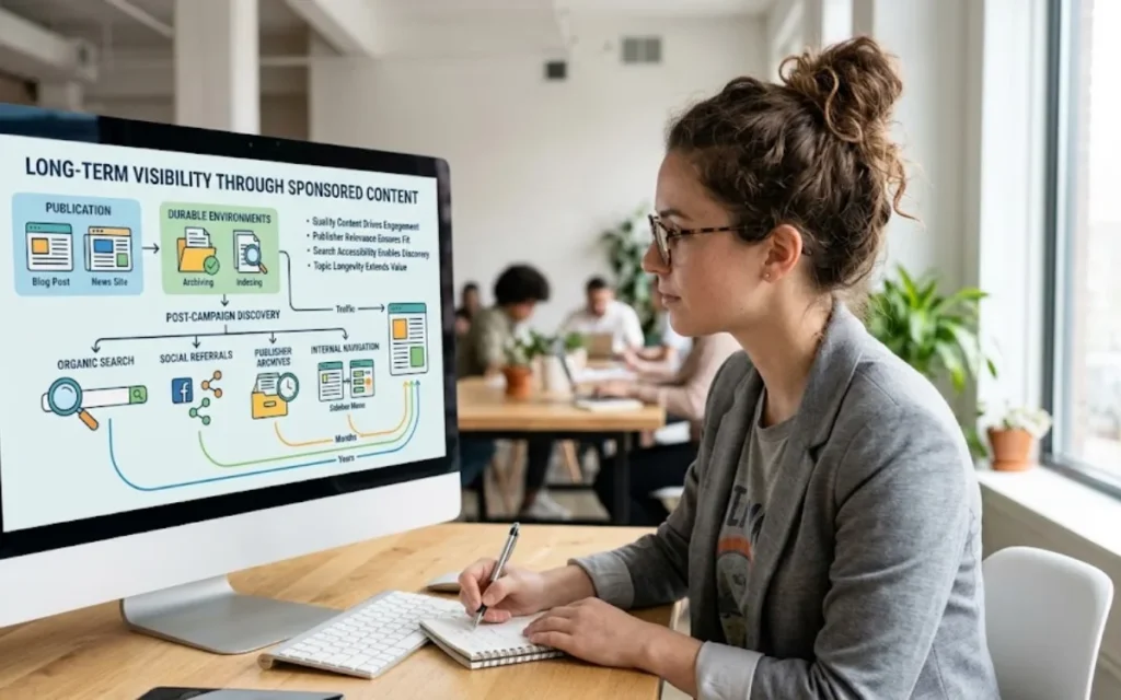 How does sponsored content create long-term visibility?