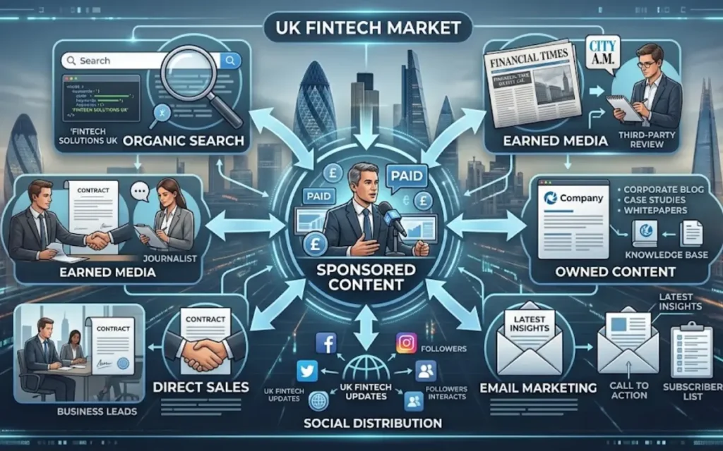 How does sponsored content fit into a UK fintech media strategy?