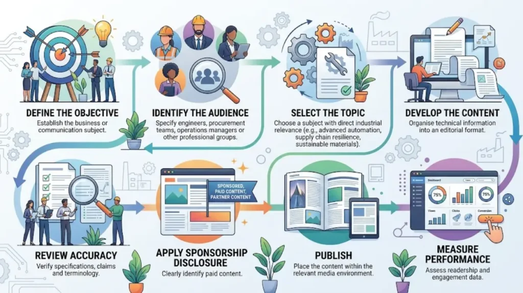 How does sponsored editorial content work for manufacturing firms?