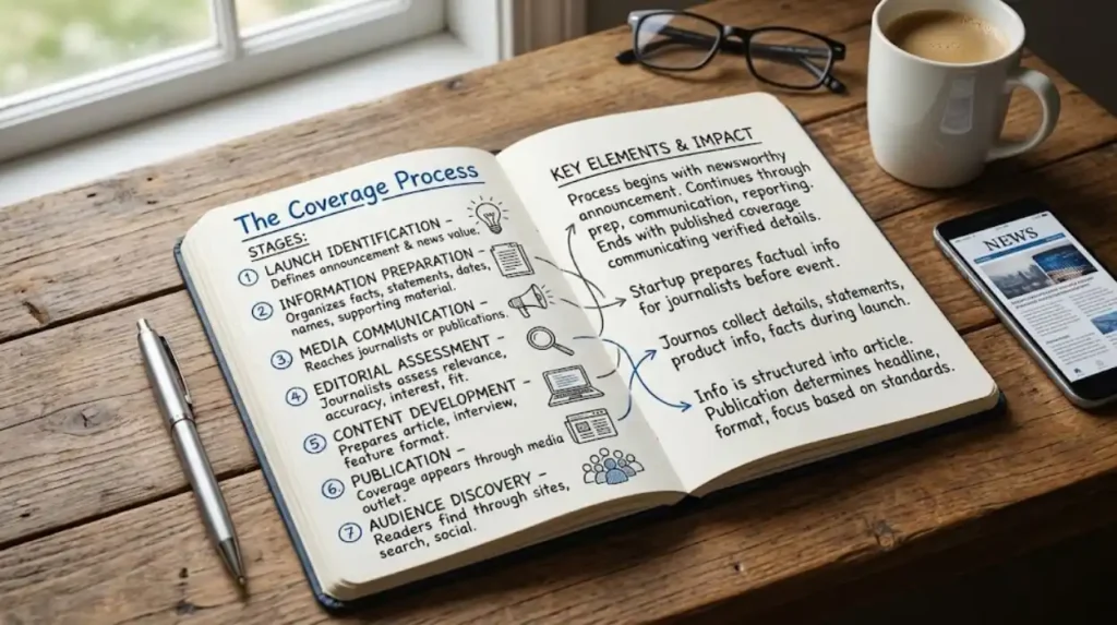 How does startup launch news coverage work?
