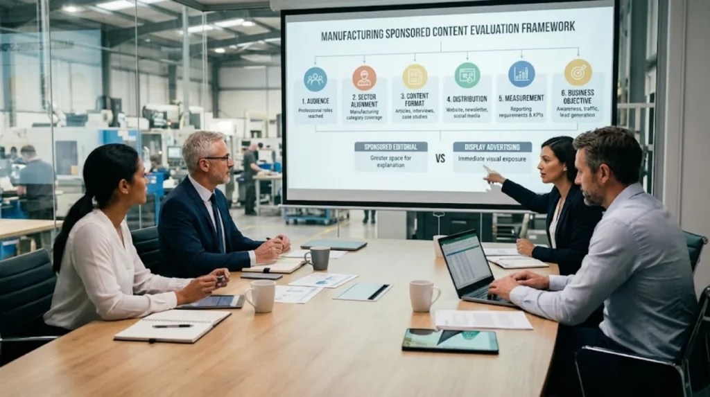 How should companies evaluate manufacturing sponsored content options?
