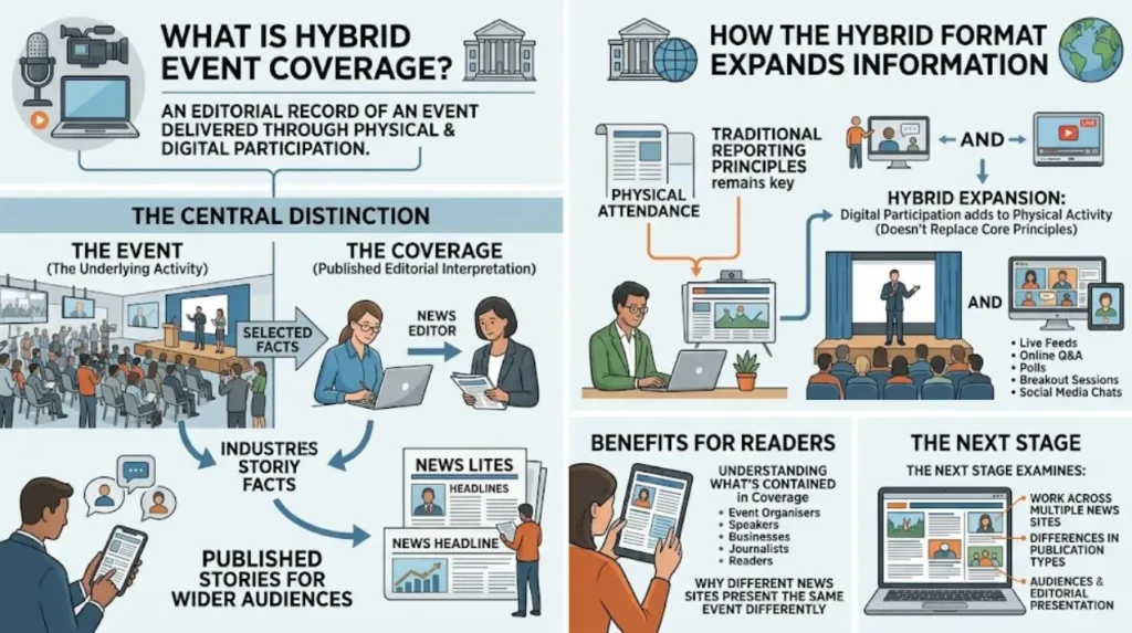 How should readers understand the role of hybrid event coverage?