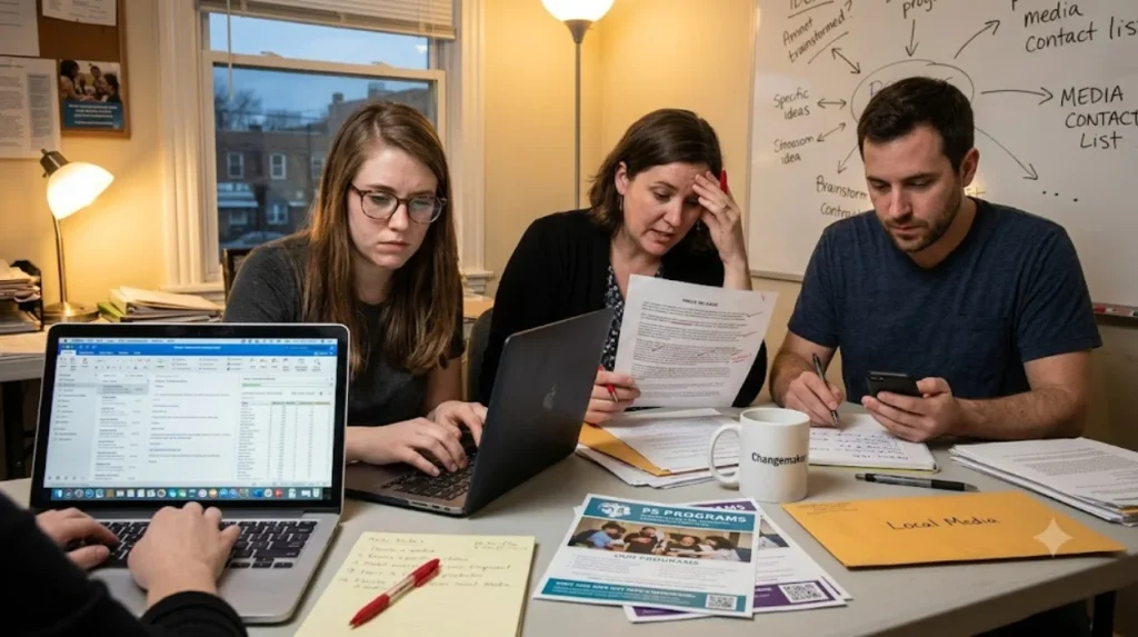 What PR challenges do grassroots non-profits face without professional distribution?